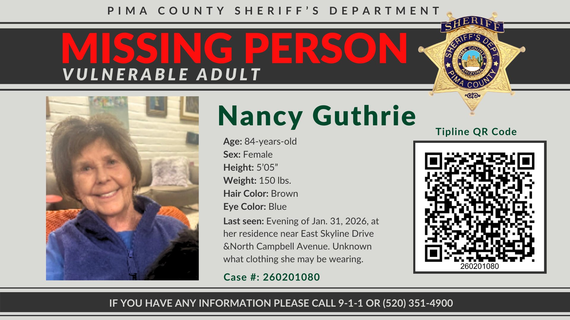 Pima County Sheriff releases missing person poster for Nancy