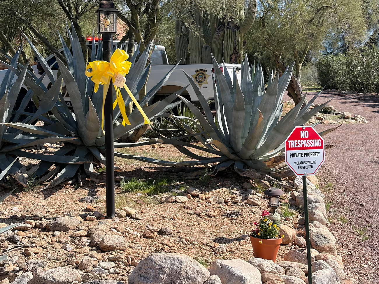 No trespass signs are put up around Nancy's home.