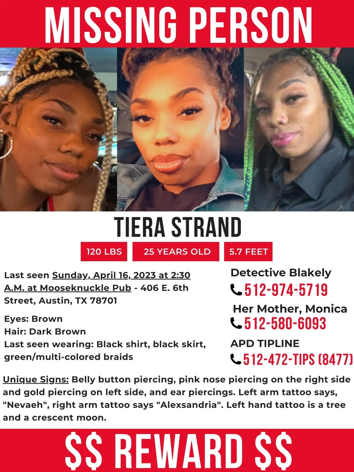 Tiera Strand Missing Person Flyer