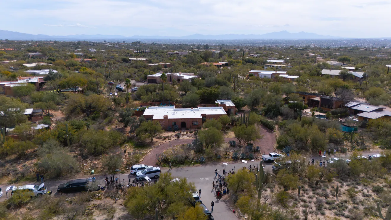 Media lines the street outside Nancy Guthrie’s home in Catalina Foothills, Ariz., on Feb. 10, 2026.
