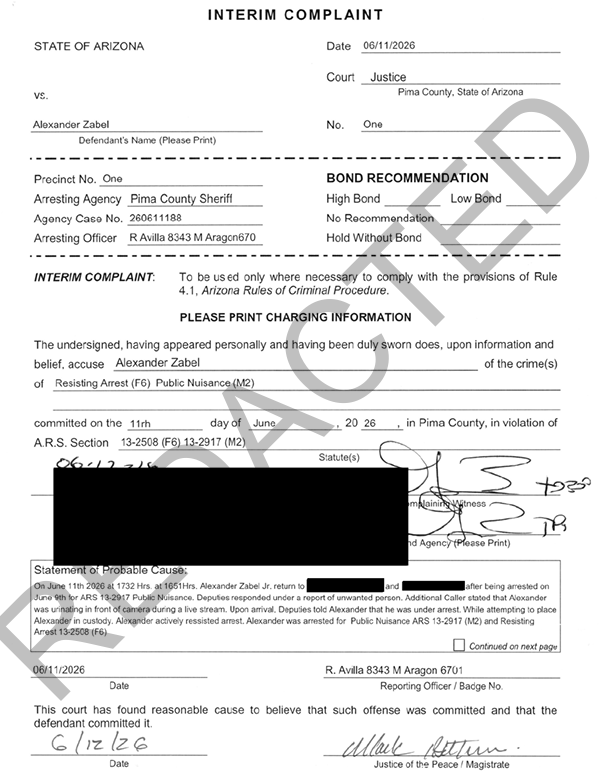 Alex Zabel Interim Complaint