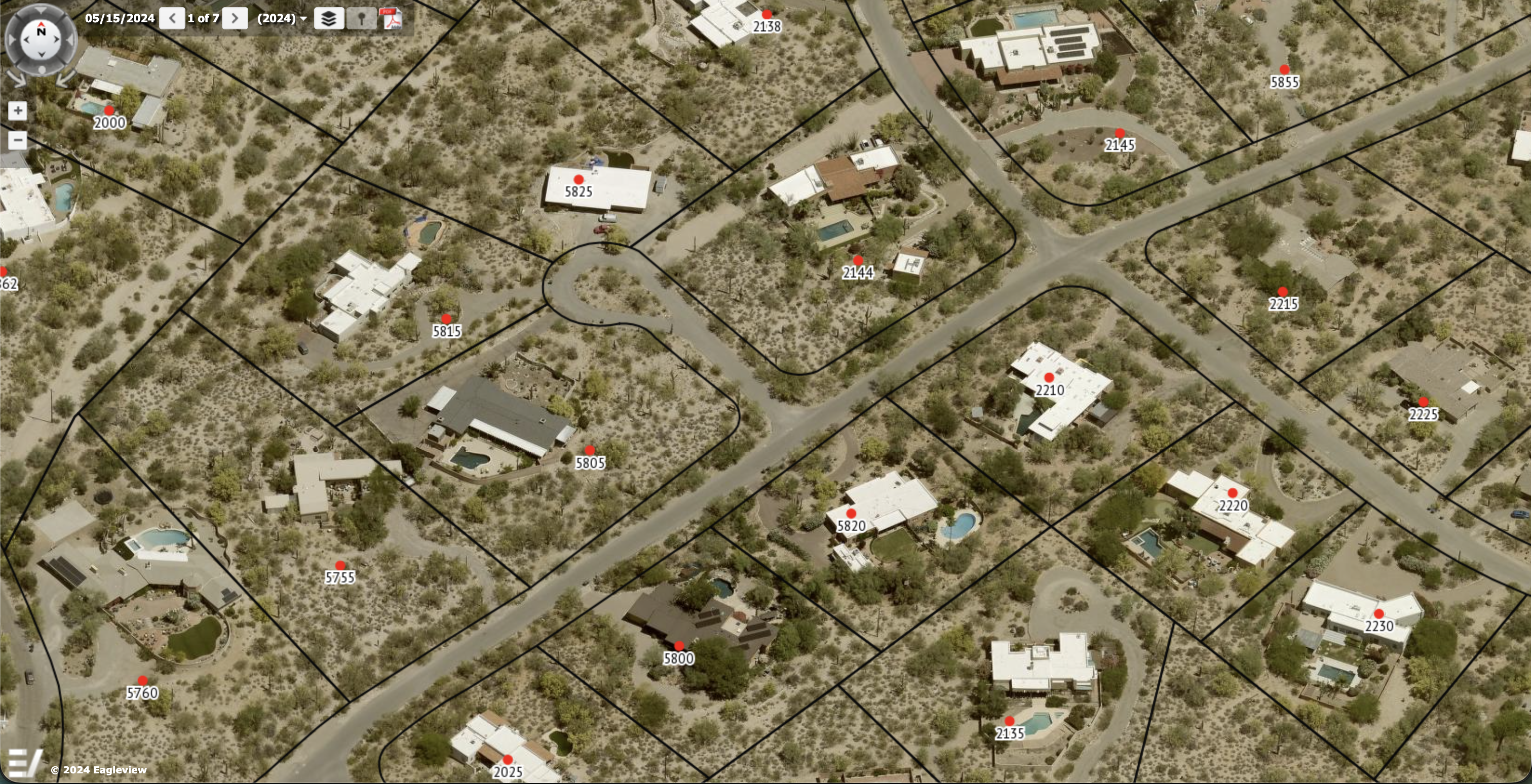Tucson GIS map of easements in Catalina Foothills Estates No 5.